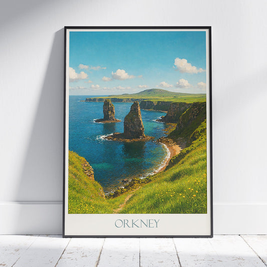 Orkney Islands Travel Poster | Scottish Coastal Landscape Print | Dramatic Cliffs & Sea Stacks Wall Art | UK Travel Decor