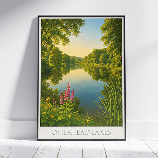 Otterhead Lakes Travel Poster | Serene Nature Wall Art Print | Calm Lakeside Landscape Decor | Perfect Countryside Gift