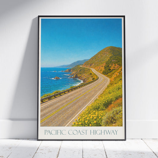 Pacific Coast Highway Travel Poster, California PCH Wall Art | Big Sur Scenic Road Trip Print | Vintage Coastal Decor