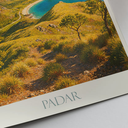 Padar Island Travel Poster | Komodo National Park Art Print | Indonesia Bayscape Wall Decor | Tropical Island Gift