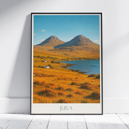 Sunlit Paps of Jura Travel Poster | Isle of Jura Scotland Art Print | Scottish Landscape Wall Decor | Rustic Nature Art