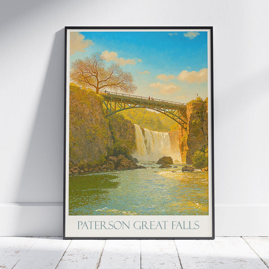 Paterson Falls Travel Poster, Great Falls New Jersey Art | Vintage Style USA Waterfall Print | Historic Landmark Wall Decor