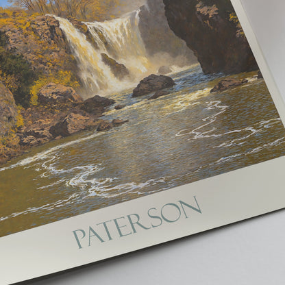 Paterson Falls Travel Poster | Great Falls New Jersey Painted Wall Art Print | Historical Park Decor
