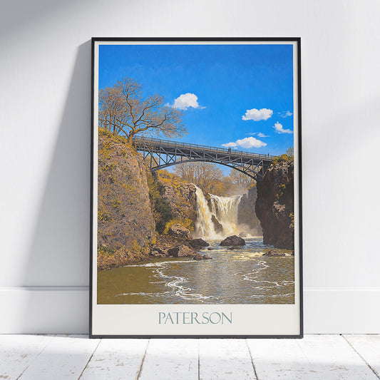 Paterson Falls Travel Poster | Great Falls New Jersey Painted Wall Art Print | Historical Park Decor