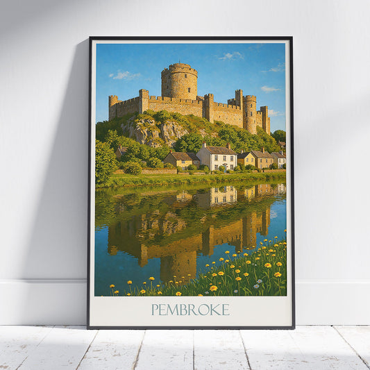 Pembroke Castle Travel Poster, Wales UK ~ Scenic Landmark Wall Art | Historic Landscape Print | Home Decor Gift