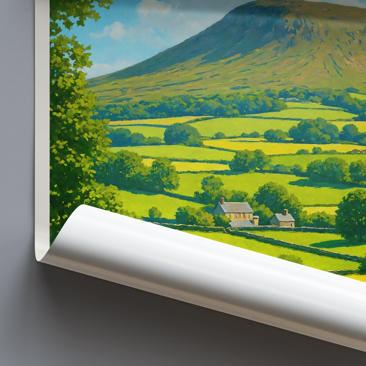 Pendle Hill Travel Poster | Lancashire Countryside ~ England Vista Art Print | Farmhouse Decor | UK Landscape Gift