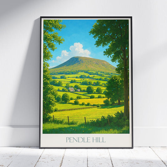 Pendle Hill Travel Poster | Lancashire Countryside ~ England Vista Art Print | Farmhouse Decor | UK Landscape Gift