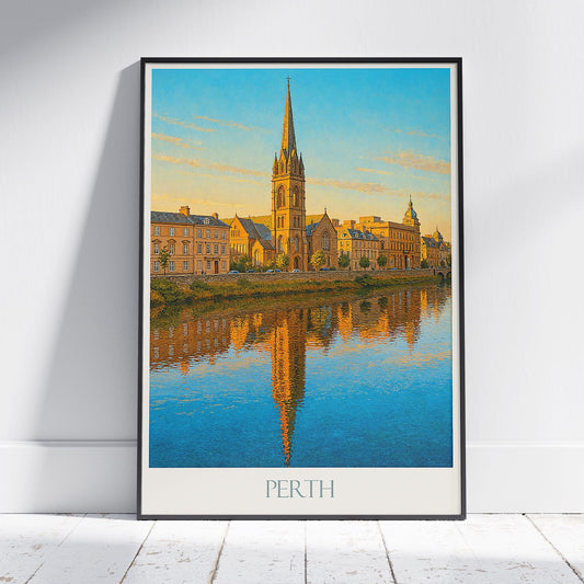 Perth Scotland Travel Poster | St. Matthew's Church Riverside Art Print | Scottish Cityscape Home Decor | United Kingdom Gift