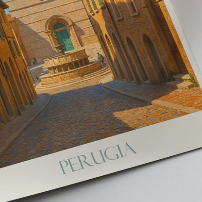 Perugia Travel Poster | Italy Medieval City Wall Art Print | Umbria Old Town Decor | Historic European Street