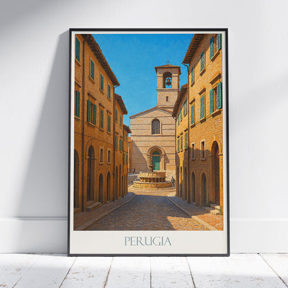 Perugia Travel Poster | Italy Medieval City Wall Art Print | Umbria Old Town Decor | Historic European Street