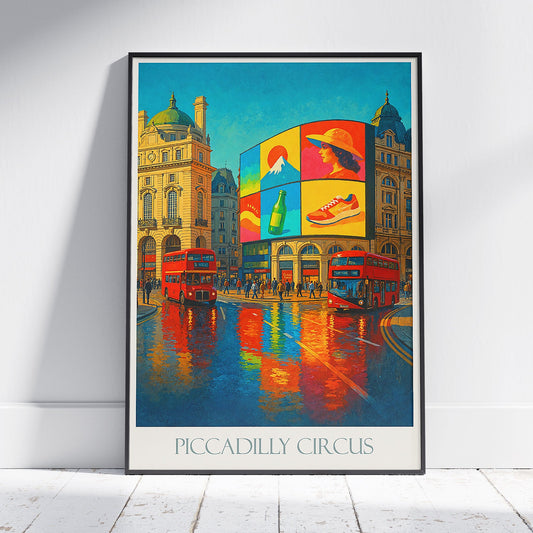 Piccadilly Circus London Travel Poster | Vibrant Cityscape Art Print | UK Wall Decor | British Souvenir Gift