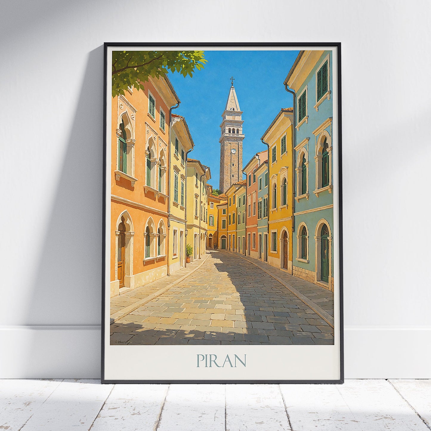 Piran Travel Poster, Slovenia Pastel Architecture Print | Adriatic Coast Wall Art & Vacation Gift