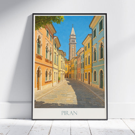 Piran Travel Poster, Slovenia Pastel Architecture Print | Adriatic Coast Wall Art & Vacation Gift