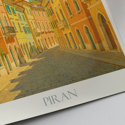 Piran Slovenia Travel Poster, Pastel Architecture Wall Art Print | St. George Bell Tower | Adriatic Coast Decor