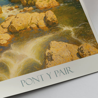 Pont y Pair Travel Poster, Betws-y-Coed | Snowdonia Wales River Art Print | Scenic Bridge Landscape Wall Decor