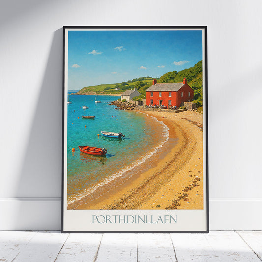 Porthdinllaen Travel Poster, Wales Beach View Art Print | Ty Coch Inn Painting | Coastal Wall Decor | UK Vacation Gift