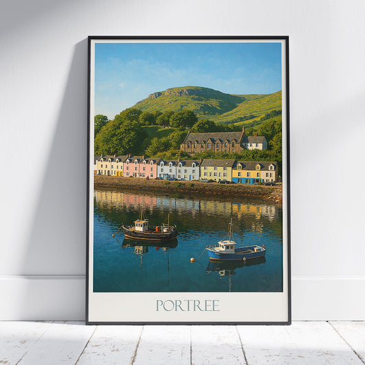 Portree Travel Poster, Isle of Skye | Scotland Harbour Art Print | Colourful Houses Home Decor | Scottish Gift