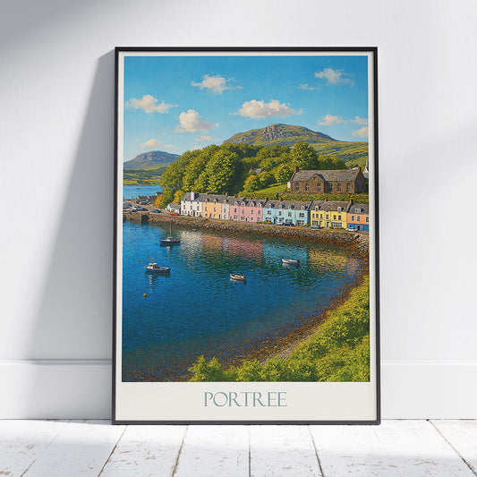 Portree Travel Poster, Isle of Skye | Scotland Wall Art Print | Scottish Highlands Decor Gift