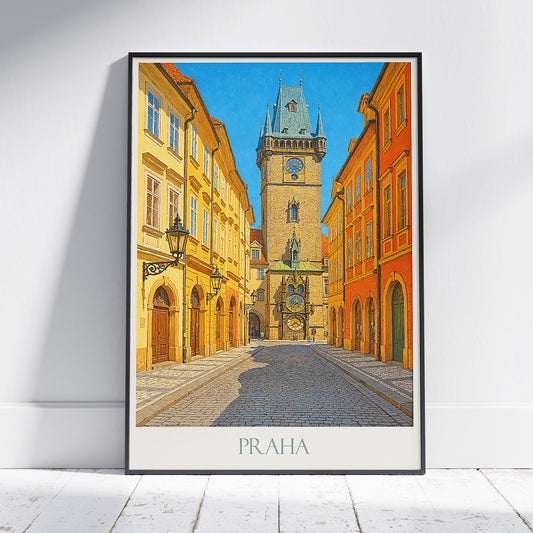 Prague Travel Poster | Old Town Clock Art Print | Czech Republic Cityscape Wall Art | European Home Decor
