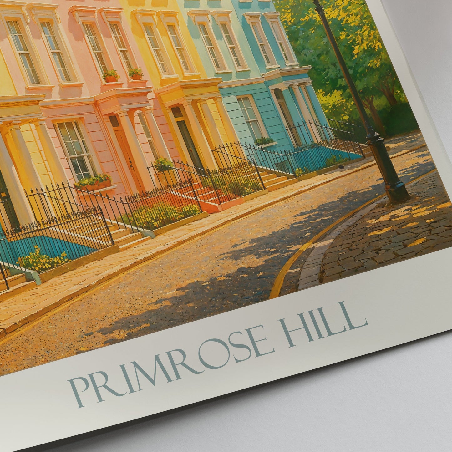 Primrose Hill London Travel Poster | Colorful Pastel Homes Art Print | UK Wall Decor | Charming Cityscape Gift