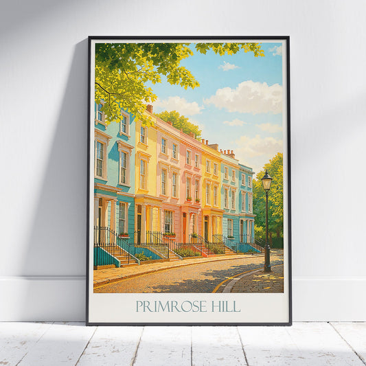 Primrose Hill London Travel Poster | Colorful Pastel Homes Art Print | UK Wall Decor | Charming Cityscape Gift