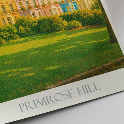 Primrose Hill Travel Poster, Colorful London Homes Art | UK Cityscape Print | British Architecture Wall Art