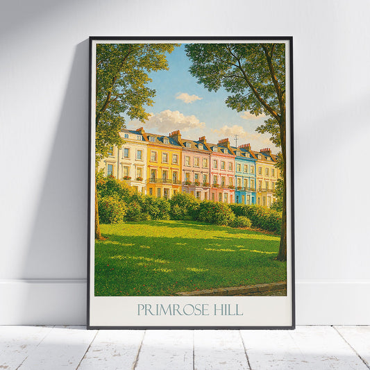 Primrose Hill Travel Poster, Colorful London Homes Art | UK Cityscape Print | British Architecture Wall Art
