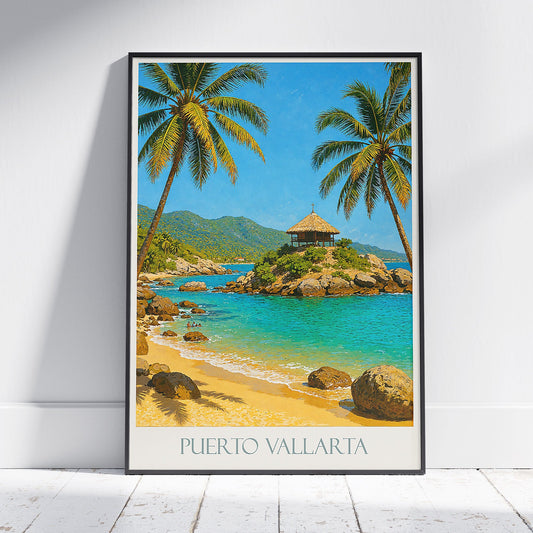 Puerto Vallarta Travel Poster, Mexico Vacation Art Print | Church of Guadalupe | Jalisco Home Decor Gift