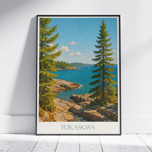 Pukaskwa National Park Travel Poster, Lake Superior Landscape Art | Canada Wilderness Wall Art Print | Rustic Cottage Decor
