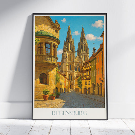 Regensburg Cathedral Spires Travel Poster, Germany | Historic City Wall Art | Vintage European Print Gift