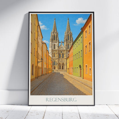 Regensburg Travel Poster | Regensburg Cathedral Art Print | Germany Cityscape Wall Art | Historic Bavarian Home Decor