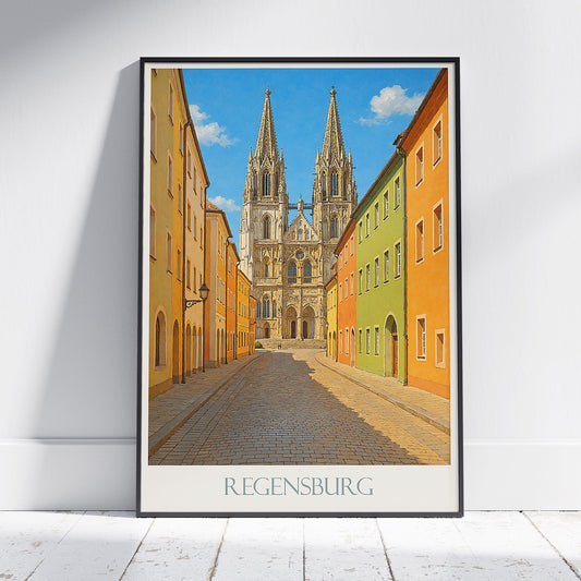 Regensburg Travel Poster | Regensburg Cathedral Art Print | Germany Cityscape Wall Art | Historic Bavarian Home Decor