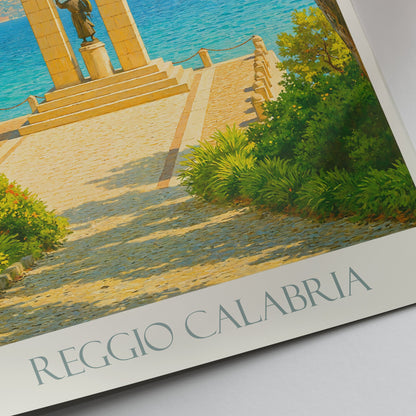 Reggio Calabria Travel Poster | Italy Coastal Monument View Print ~ Mediterranean Wall Art | Italian Home Decor Gift