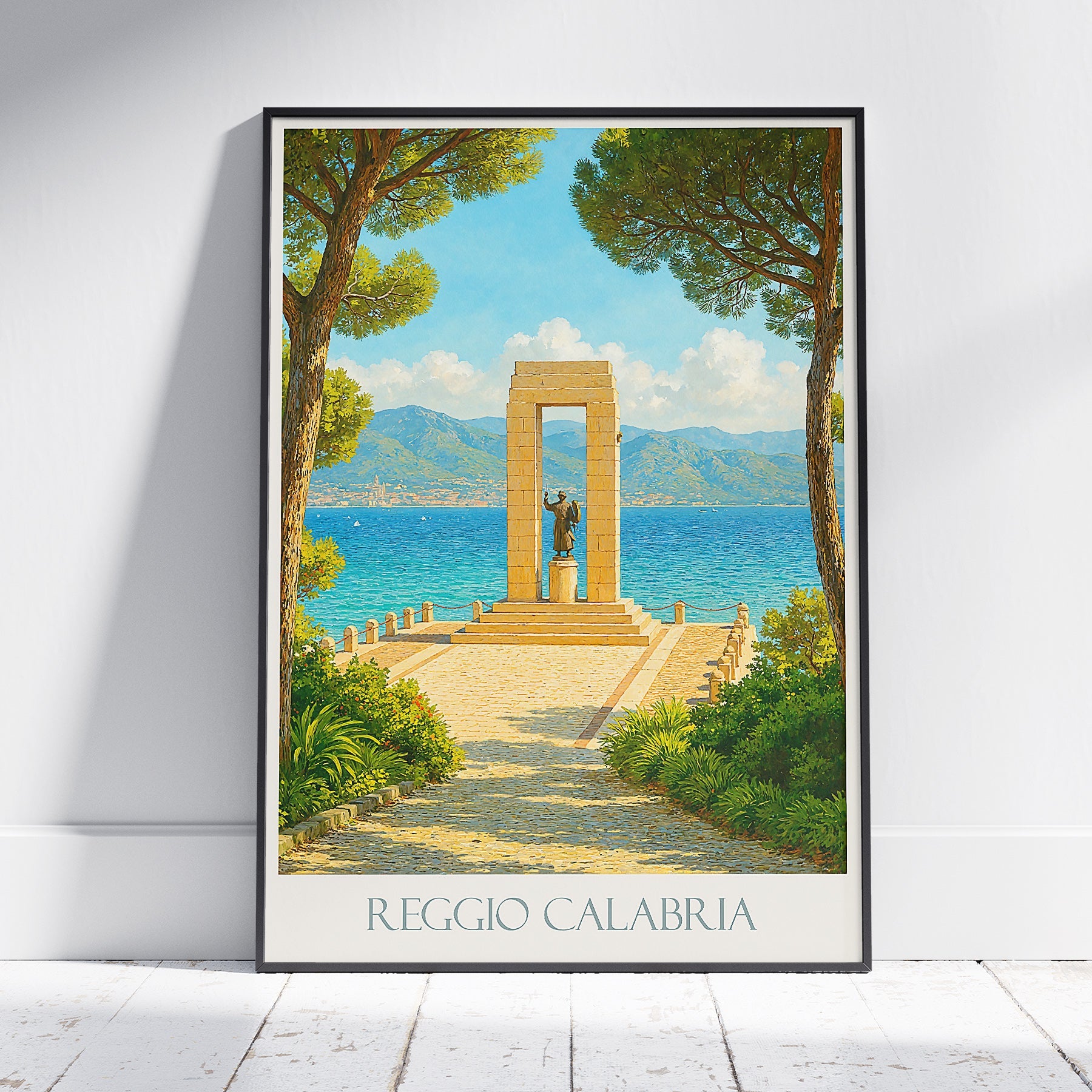Reggio Calabria Travel Poster | Italy Coastal Monument View Print ~ Mediterranean Wall Art | Italian Home Decor Gift