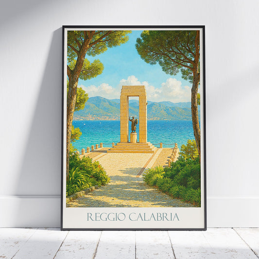 Reggio Calabria Travel Poster | Italy Coastal Monument View Print ~ Mediterranean Wall Art | Italian Home Decor Gift