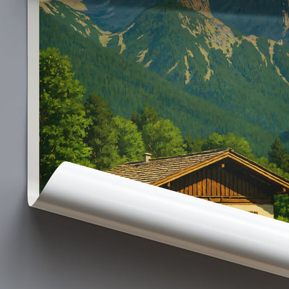 Reiter Alpe Travel Poster, Bavarian Alps | Rustic Mountain Chalet Art Print | Idyllic Alpine Home Decor & Gift