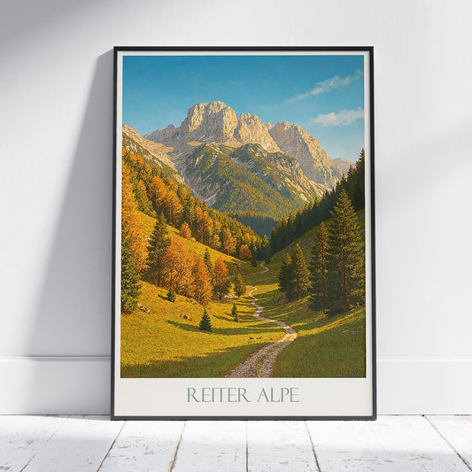 Reiter Alpe Travel Poster | German Alps Autumn Landscape Art Print | Bavaria Mountain Wall Decor | Hiking Trail Home Decor