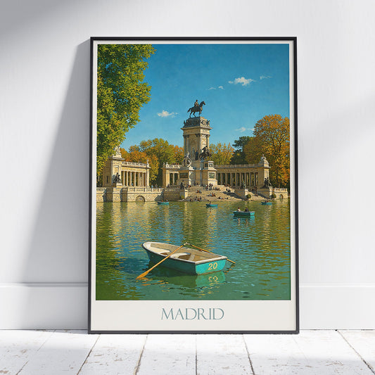 Madrid Retiro Park Boating Travel Poster | Vintage Style Art Print | Spain Home Decor Gift