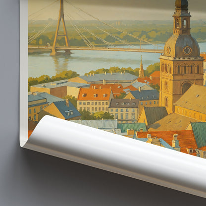 Riga Travel Poster, Latvia Skyline Art Print | Old Town Daugava River Wall Art Decor | European Cityscape Gift
