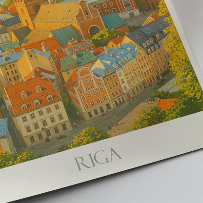 Riga Travel Poster, Latvia Skyline Art Print | Old Town Daugava River Wall Art Decor | European Cityscape Gift