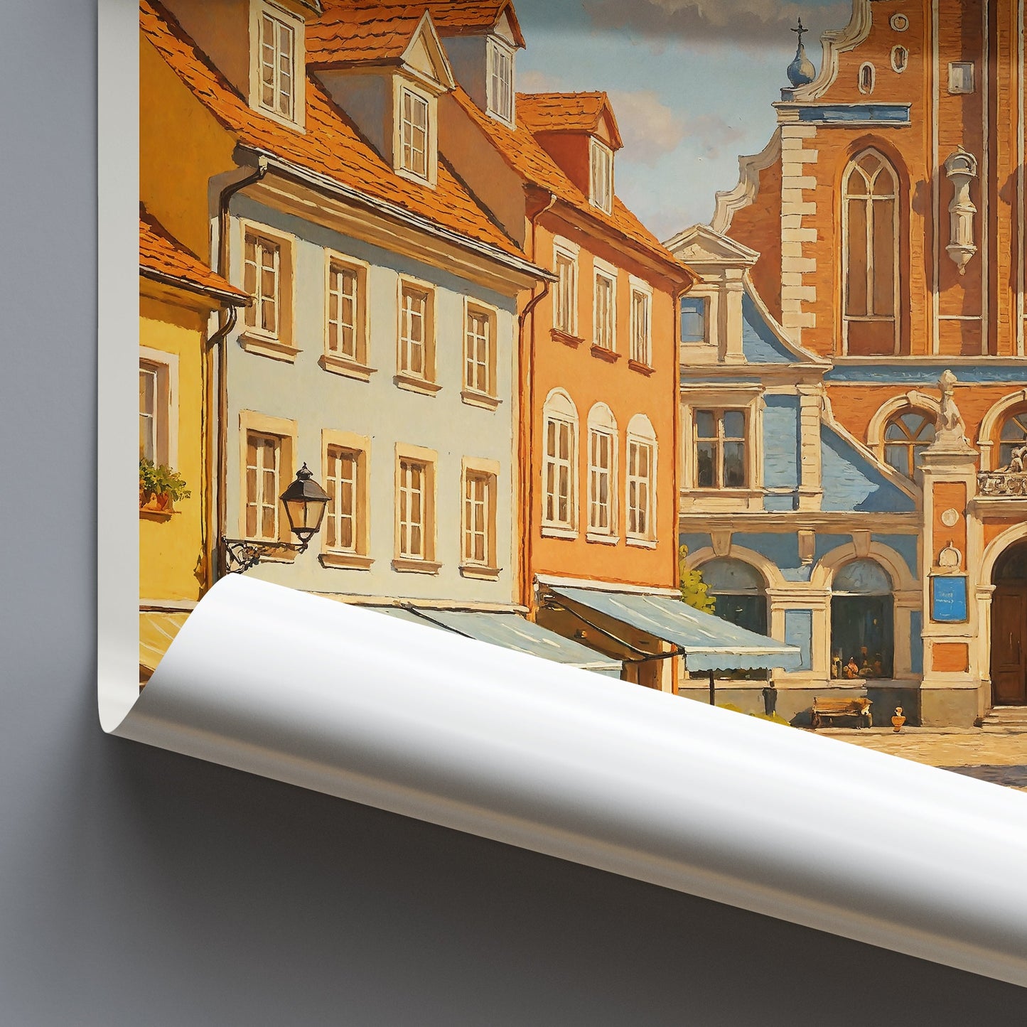 Riga Travel Poster | Latvia Colorful Old Town Street Art Print | House of the Blackheads Wall Decor