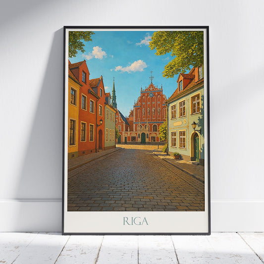 Riga Travel Poster, House of the Blackheads | Latvia Old Town Art Print & Cityscape Decor | Europe Gift