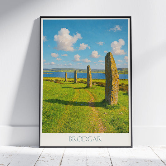Ring of Brodgar Travel Poster, Orkney Scotland | Ancient Stone Circle Wall Art Print | Serene Landscape Home Decor