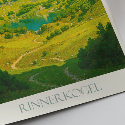 Rinnerkogel Wildensee Travel Poster | Austrian Alps Mountain Lake Print | Vintage Nature Wall Art Gift