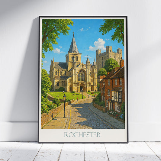 Rochester England Travel Poster | Historic Cathedral & Castle Art Print | Kent UK Wall Decor | Vintage Style Gift