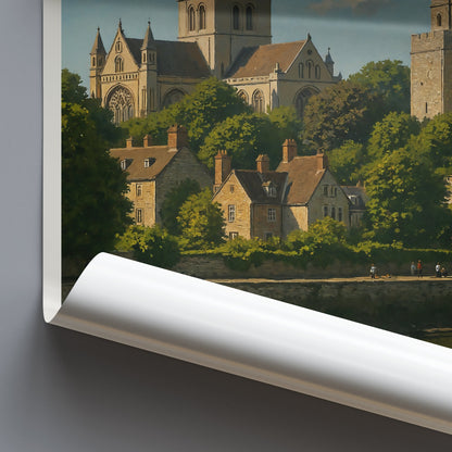 Rochester Travel Poster, Castle & Cathedral View ~ England Art Print & Home Decor | Historic Riverside City Wall Art Gift