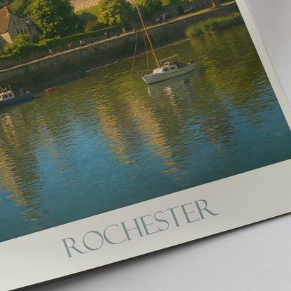 Rochester Travel Poster, Castle & Cathedral View ~ England Art Print & Home Decor | Historic Riverside City Wall Art Gift