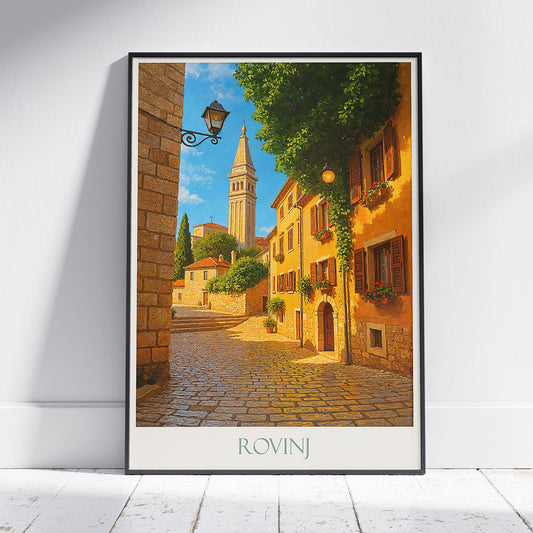 Rovinj Travel Poster, Croatia Old Town Art Print | Istria Bell Tower Home Decor | Mediterranean Vacation Gift