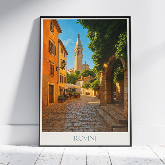 Rovinj Travel Poster, Charming Old Town Street | Croatia Art Print | Mediterranean Decor Gift