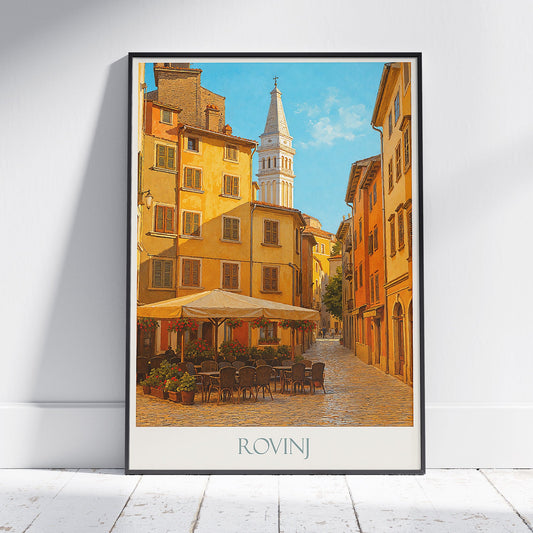 Rovinj Travel Poster | Old Town Street Scene Art Print | Croatia Vacation Wall Decor | Mediterranean Home Gift